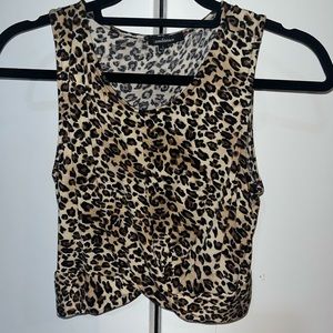 Crop Animal Print Twist Front Tank Crop Womens